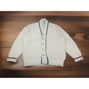 VTG Stanley Lord Knit Cardigan Size Large Cream Shawl Collar Schwartz Bros *FLAW
